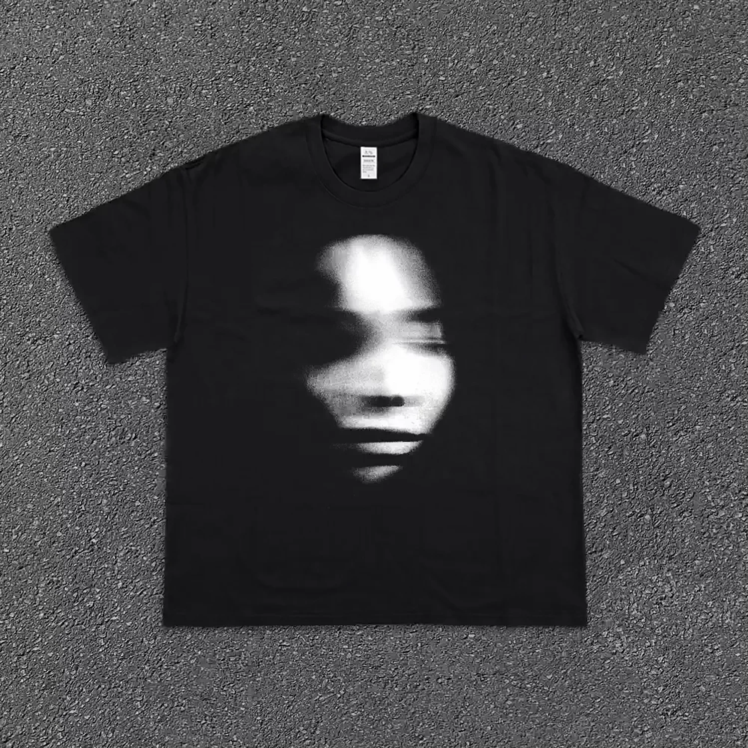 90s Retro Dark Grunge Streetwear T Shirt for Men, Black White Distorted Blurry Abstract Human Face Art Print, Oversized Crew Neck Soft Washed Cotton Casual Daily Tops.