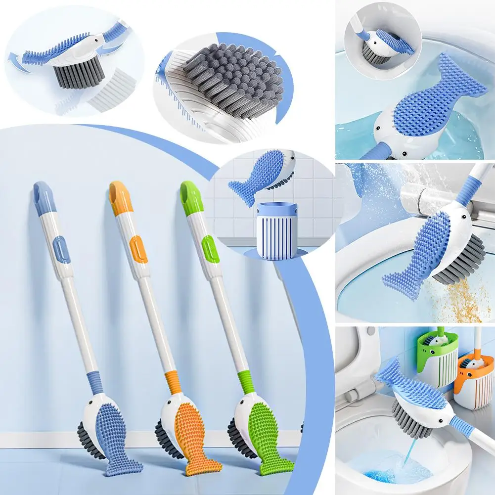 High-end Squirt Whale Toilet Brush 360-Degree Cleaning Hole With Brush Design Toilet Hanging Silicone Wall-mounted Head Bru S9T1