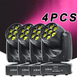 RGBW LED Zoom Beam Wash Effect Moving Head, Iluminação de Palco, Disco DJ, Evento do casamento, Controle de Música, 7x20W, 4PCs, DMX512, 11 CH, 17CH