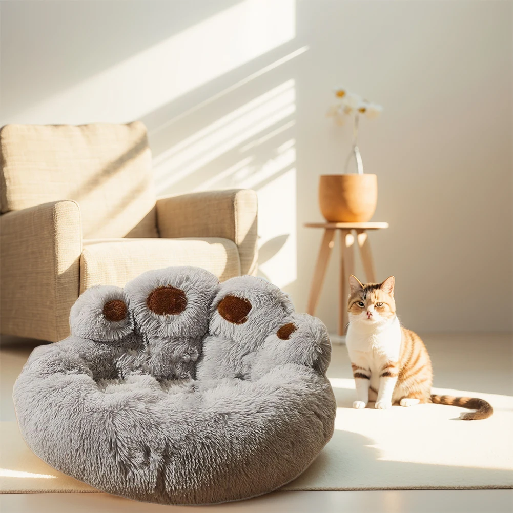 

Уютная лежанка для собак 30/43 дюйма в форме лапы, плюшевая, со съемным чехлом, моющаяся, для щенков и котят