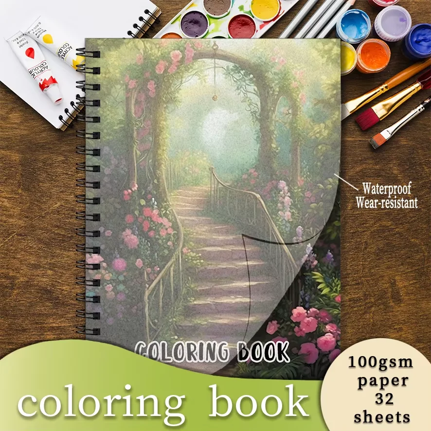 Adult Coloring Book - 8.3x11.2 inches, 32 pages, Fantasy Garden Path - Helps relieve stress and makes a great gift
