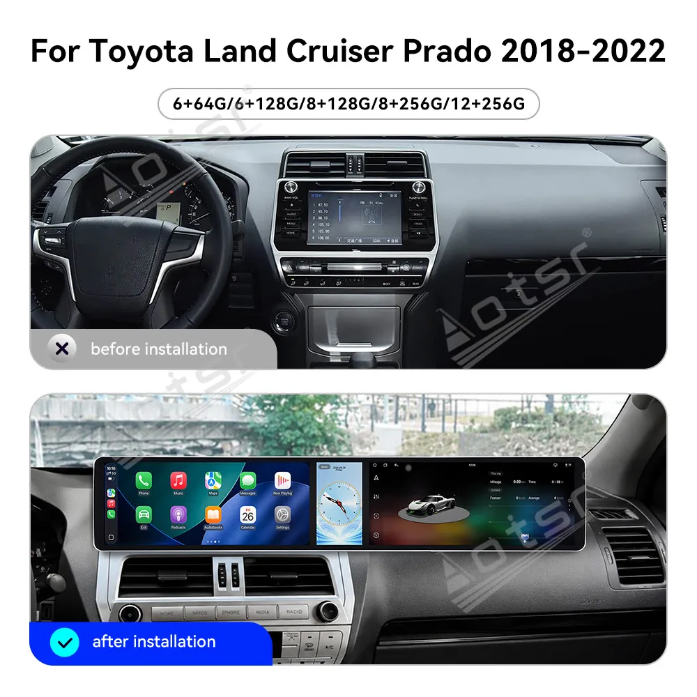 Triple Screen Android Radio For TOYOTA Prado 2018~2022 Car Stereo CarPlay Android Auto Navigation Multimedia Player Head Unit