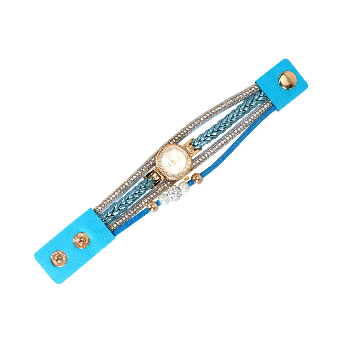 

Fashion Women Watch Blue Rhinestone Quartz Wristwatch Braided Strap Chic Unique Design Comfortable Wear Birthday Gift Idea