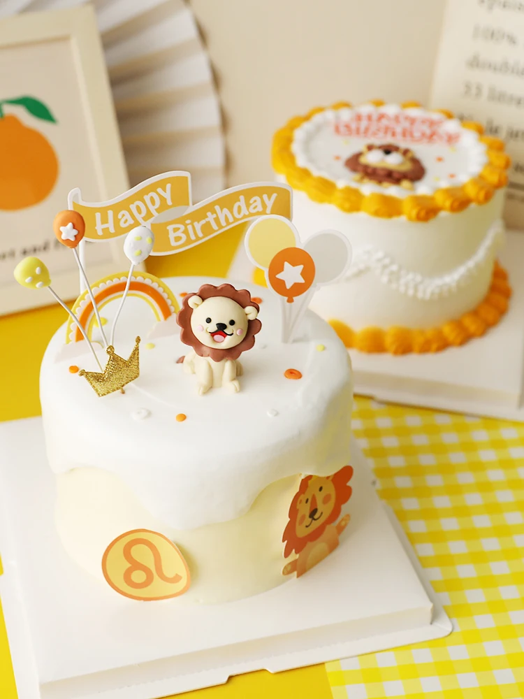 Birthday Cake Decoration Cartoon Leo Baby Lion Cake Topper Kids Balloon Safari Birthday Supplies Animal Cake Topper Kids Favors