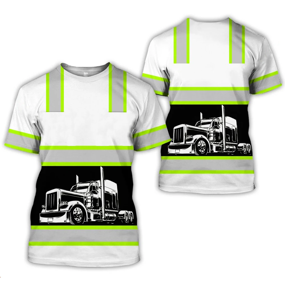 Work Clothing Summer Breathable Men\'s T-shirt 3D Printing Style Trucker Safety Transportation Work Uniform Oversized Loose Tops