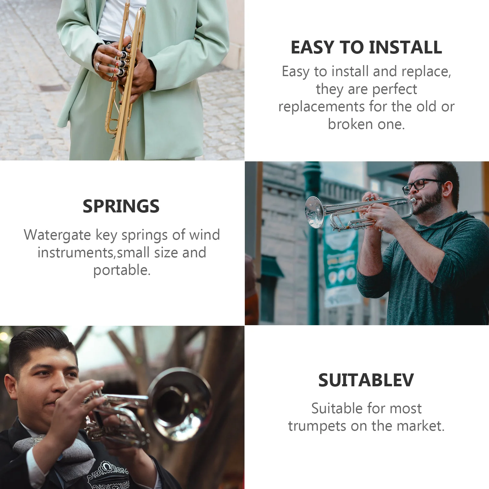 

10Pcs Trumpet Water Valve Springs Durable Iron Replacement Accessories Easy Install Repair Parts for Trumpet French Horn Tuba