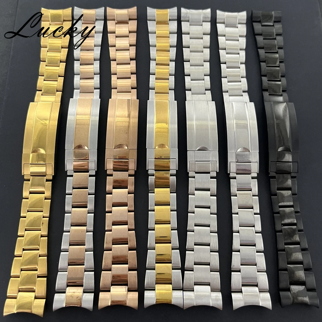 20mm Silver/Black/Gold/Rose Gold High Quality 904L Solid Stainless Steel Strap Bracelet Folding Buckle Sliding Lock