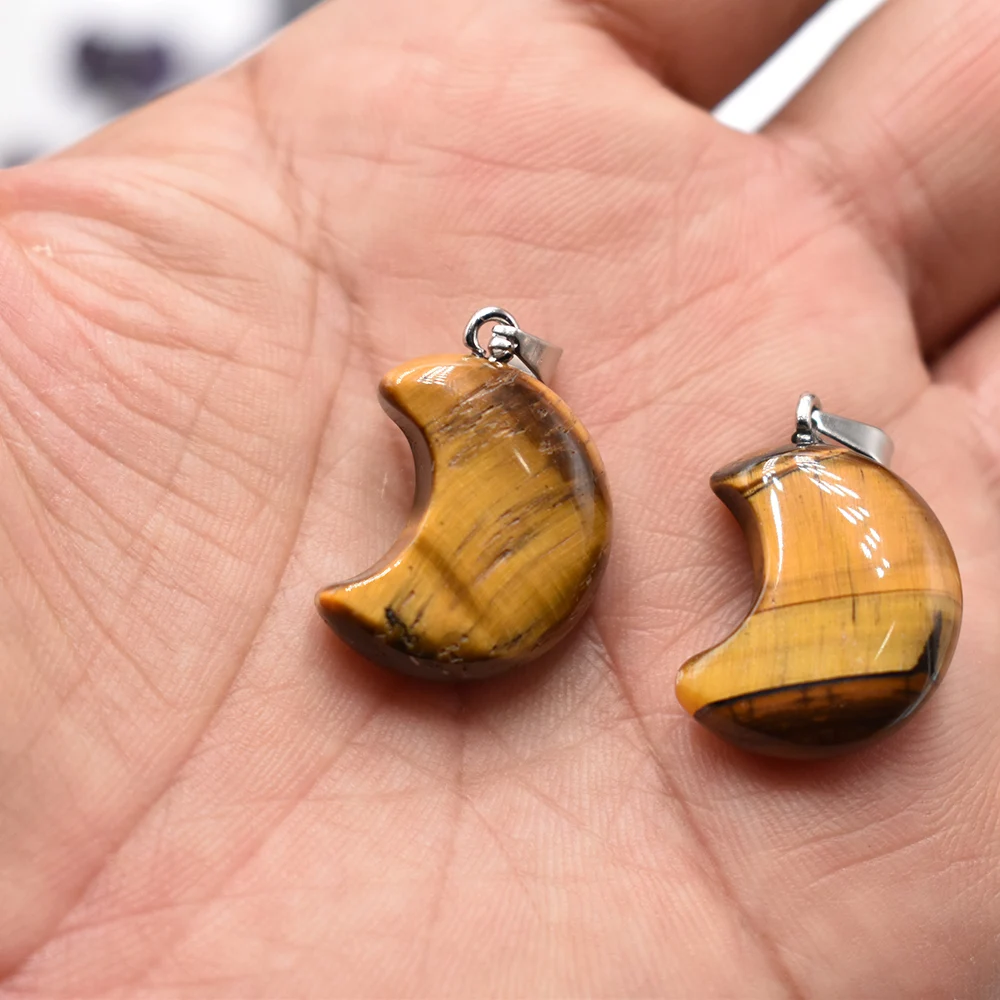 Wholesa 12 Stück/Set Natürlicher Tigerauge-Stein Rosenquarz-Anhänger Mondform Halskette Schmuckherstellung DIY Geschenk für Frauen Kostenloser Versand – Detail 5