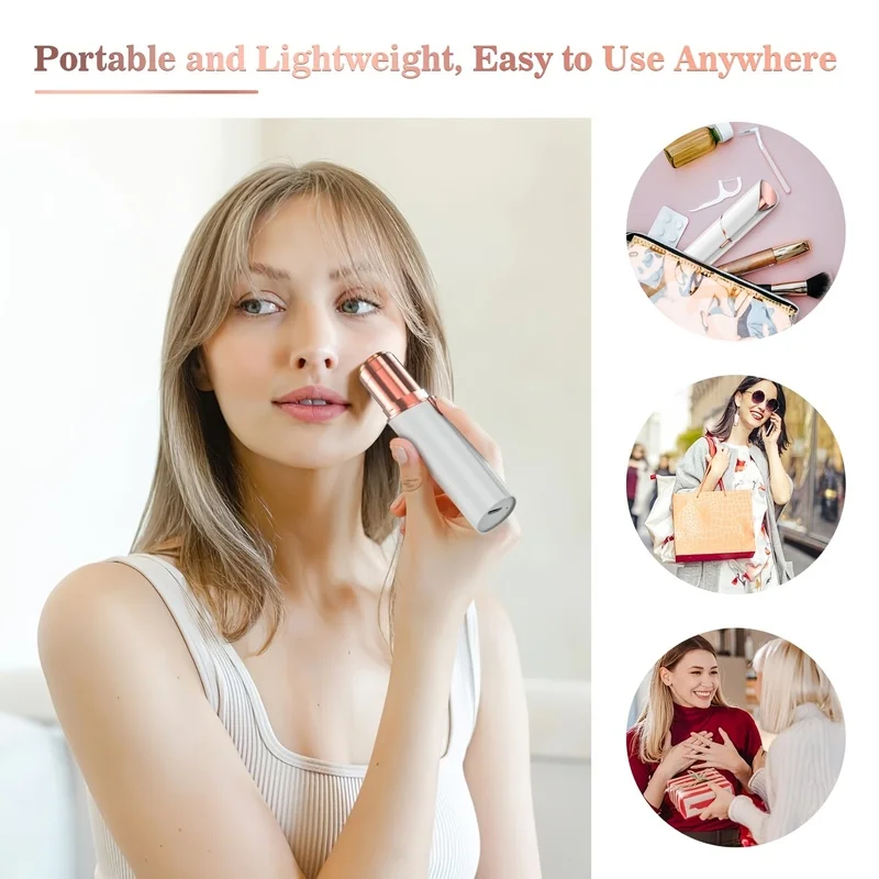 Electric Painless Battery Operated Facial Hair Remover for Face, Lip,leg with Double Halo Head and LED Light Facial Hair Removal