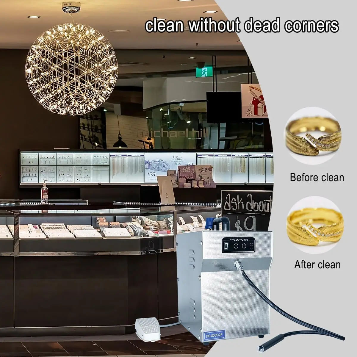 ステンレス鋼のプロのスチームクリーナー,シルバーとゴールドのジュエリークリーナー,1200W,2l