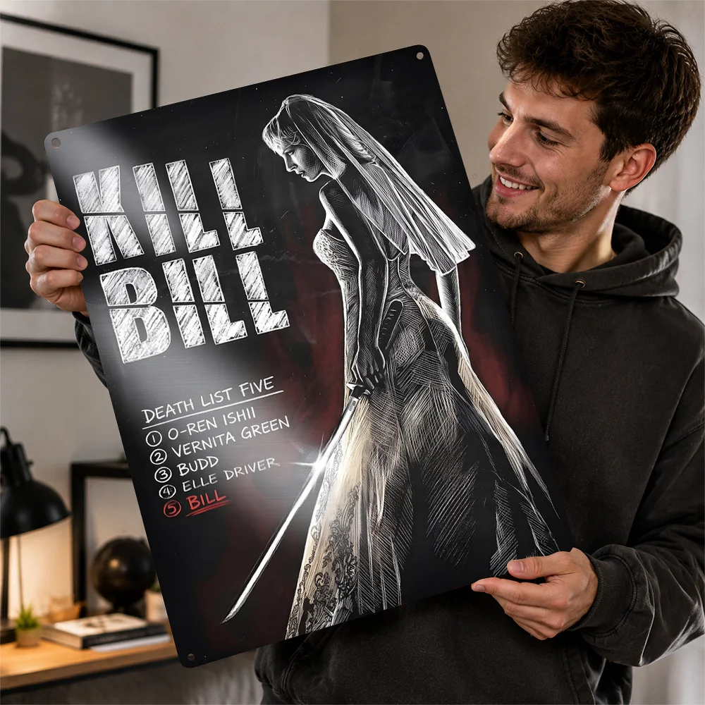 Kill Bill Bride Death List Printed Poster Customized Metal Sign Action Cinema Tribute Wall Art For Home Theater And Media Room