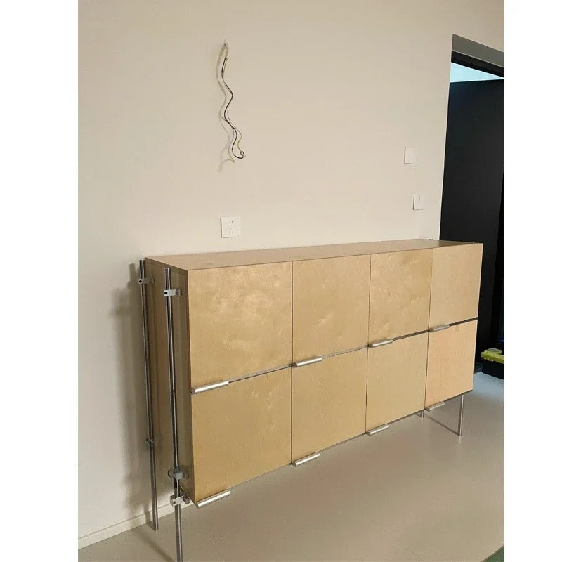 Simple birch ocean board dining side cabinet, living room against the wall optical axis, stainless steel entrance cabinet