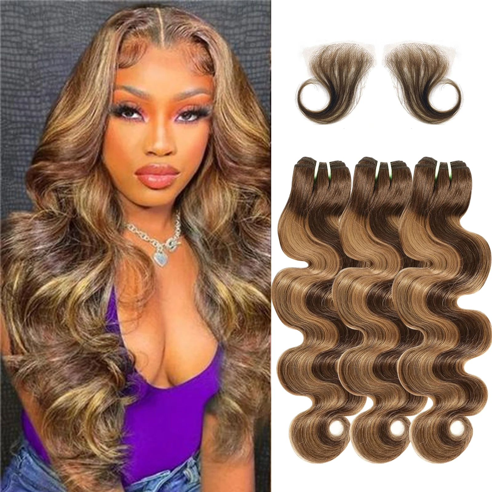 3 Bundles Human Hair Body Wave Human Braiding Remy Human Hair Body Wave #4/27 Highlight Wig 100% Real Bundles Soft Human Hair