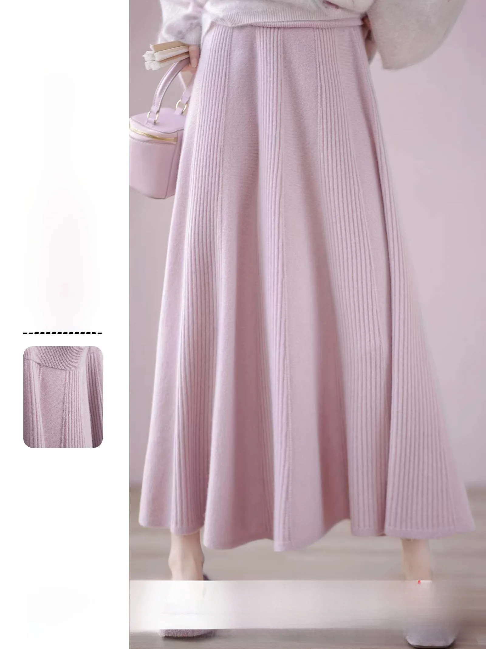 

Soft Woolen Skirt A-Line Flared Design High Waist Casual Daily Wear Fine Texture Soft And Comfortable Woolen Skirt