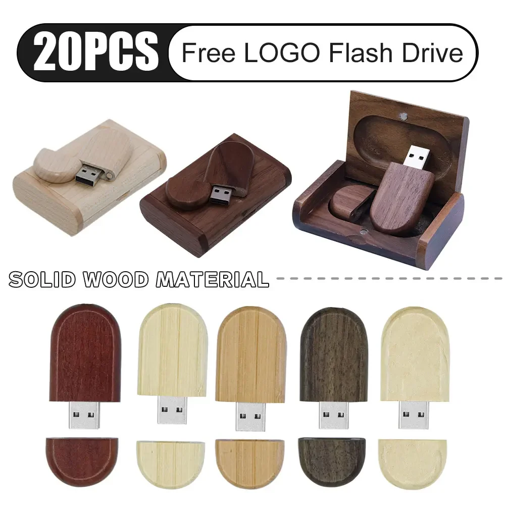 20pcs/lot Customize Logo USB2.0 Flash Pen Drive 8GB 16GB 32GB 64GB Pendrive Maple Walnut Wood Pen Drive Photography Wedding Gift