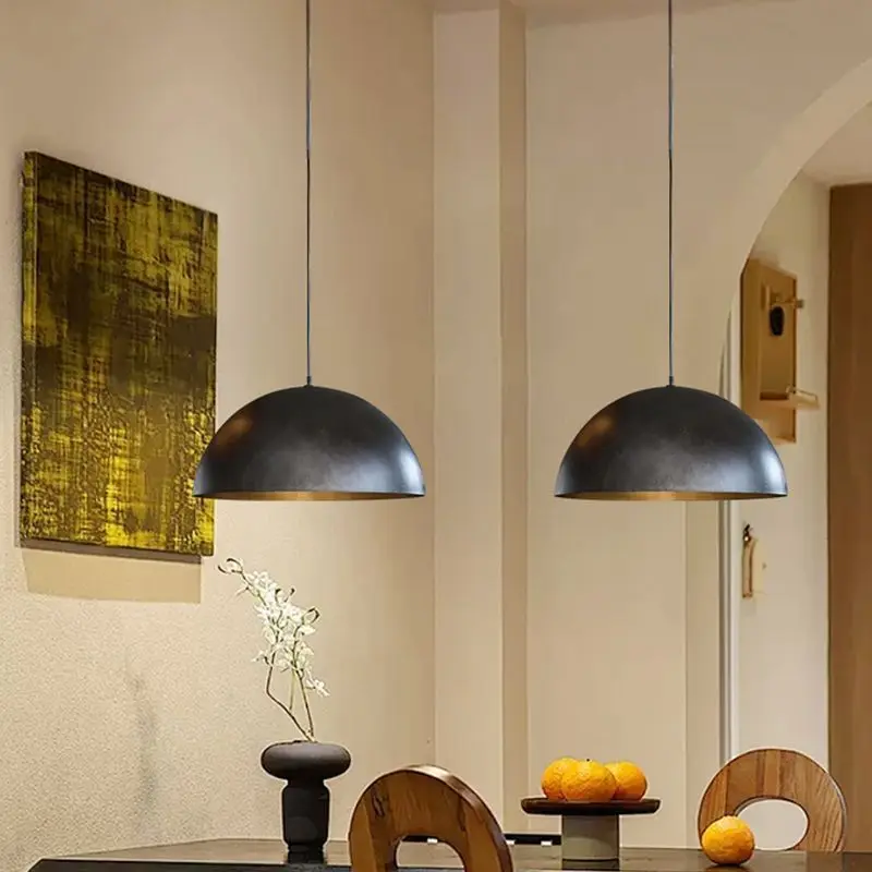 Luminária pendente vintage americana para restaurante, lâmpada de teto industrial francesa wabi sabi com tampa redonda