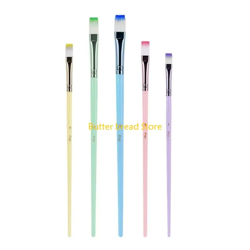 W89C 6 Pcs Nylon Hair Paint Brushes Art Supplies Macaron Colored Watercolor Painting Brushes Set for Adult Students