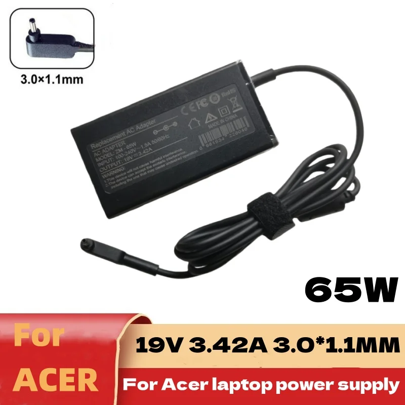 

Адаптер переменного тока 19 В, 3,42 А, 65 Вт, 3,0x1,0 мм для ACER Swift3 SF314 A11-065N1A ADP-65VH F PA-1650-86, зарядное устройство для ноутбука