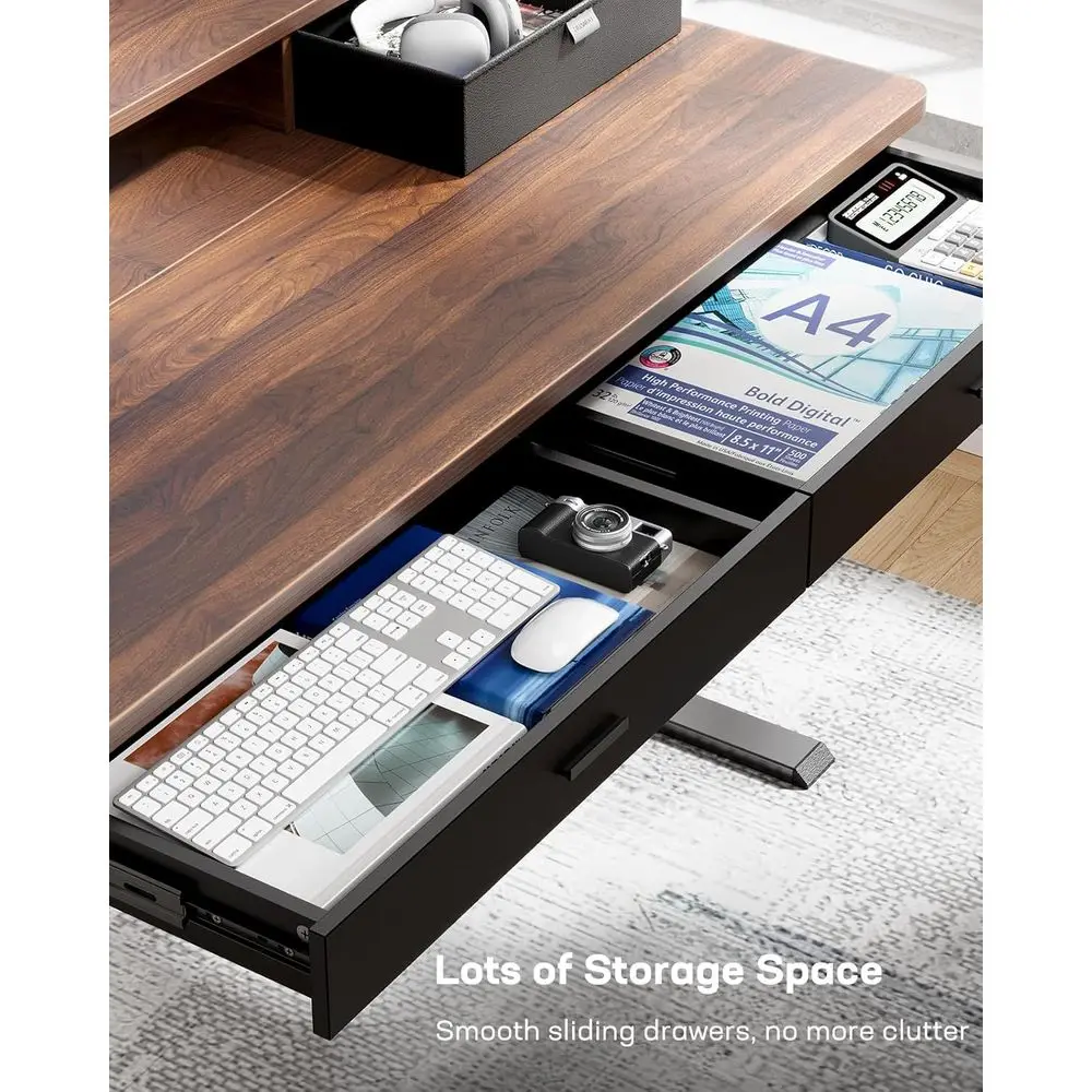 مكتب قائم كهربائي مقاس 48 × 30 بوصة مع 4 أدراج، ارتفاع قابل للتعديل، حامل مكتب منزلي مع طبقتين، ضبط مريح
