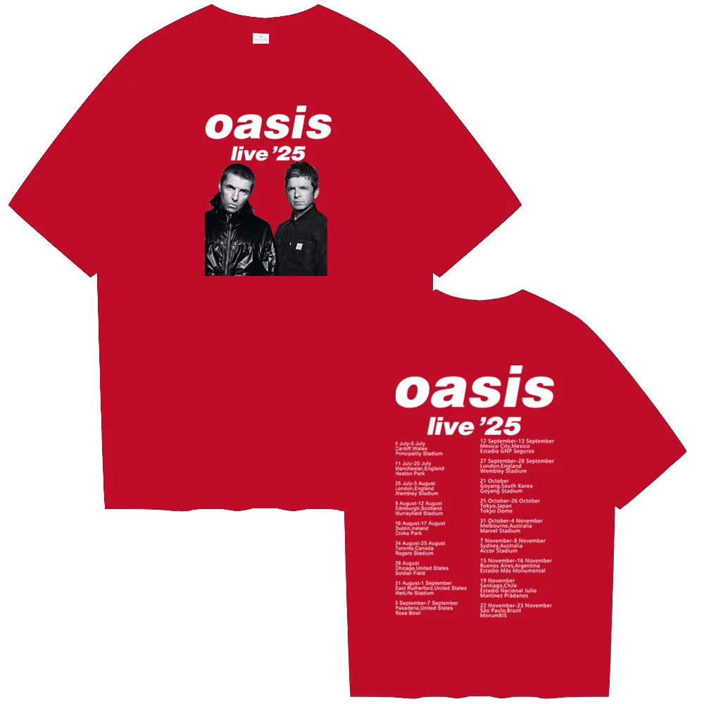 Oasis Live 25 Tour T-Shirts Man Women Summer Casual O-Neck Short Sleeve Shirts Fans Gift