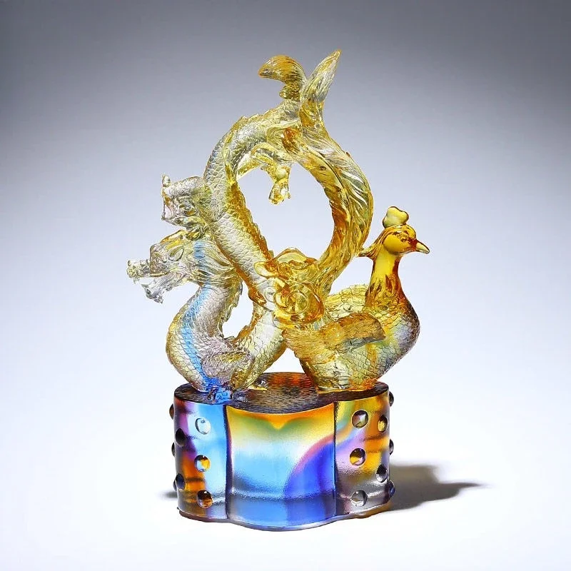 Glazed dragon and phoenix Chengxiang ornament, a pair of home living room bedroom ornament creative decorative gifts