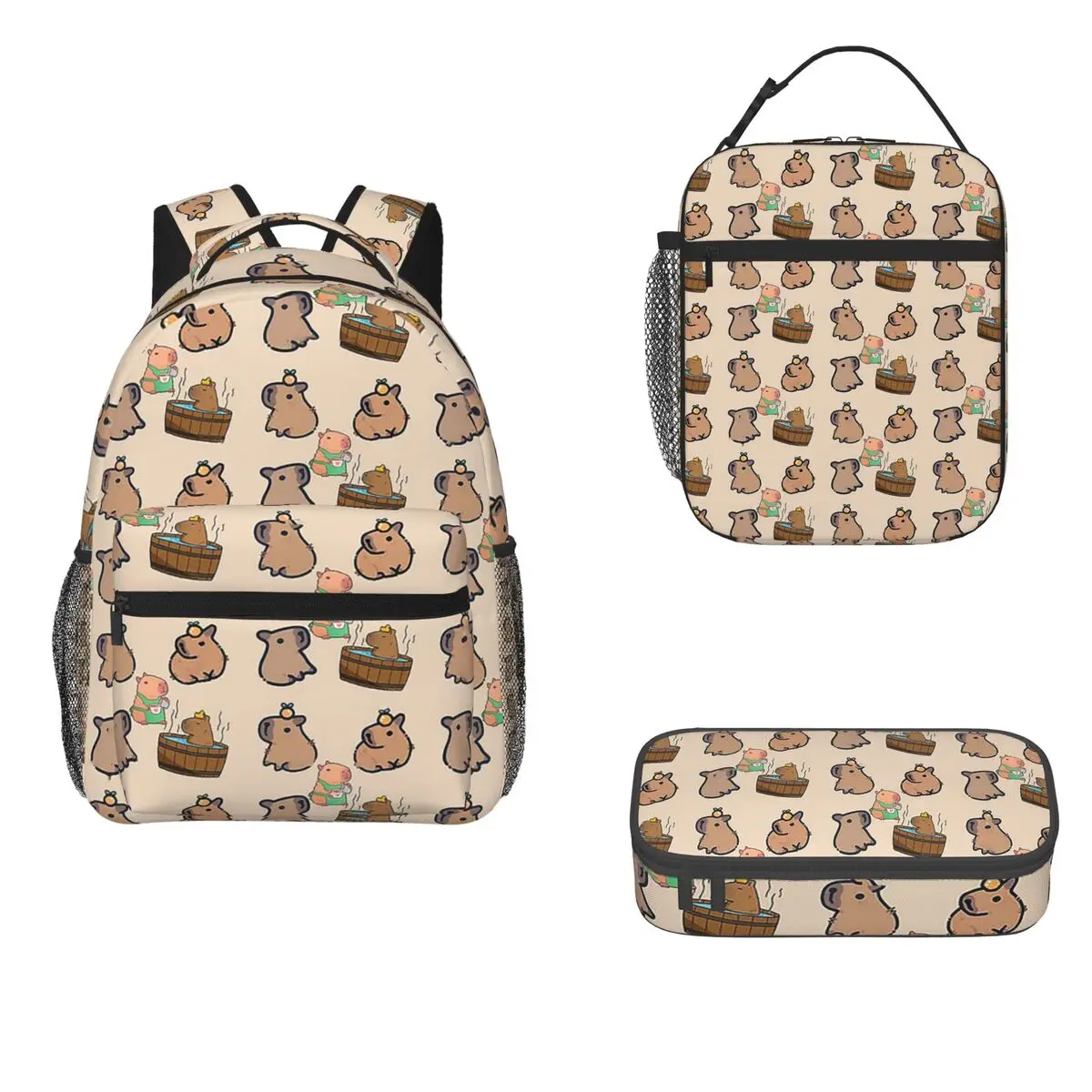 

Capybara Group Backpacks Boys Girls Bookbag Children School Bags Cartoon Kids Rucksack Lunch Bag Pen Bag Three-Piece Set