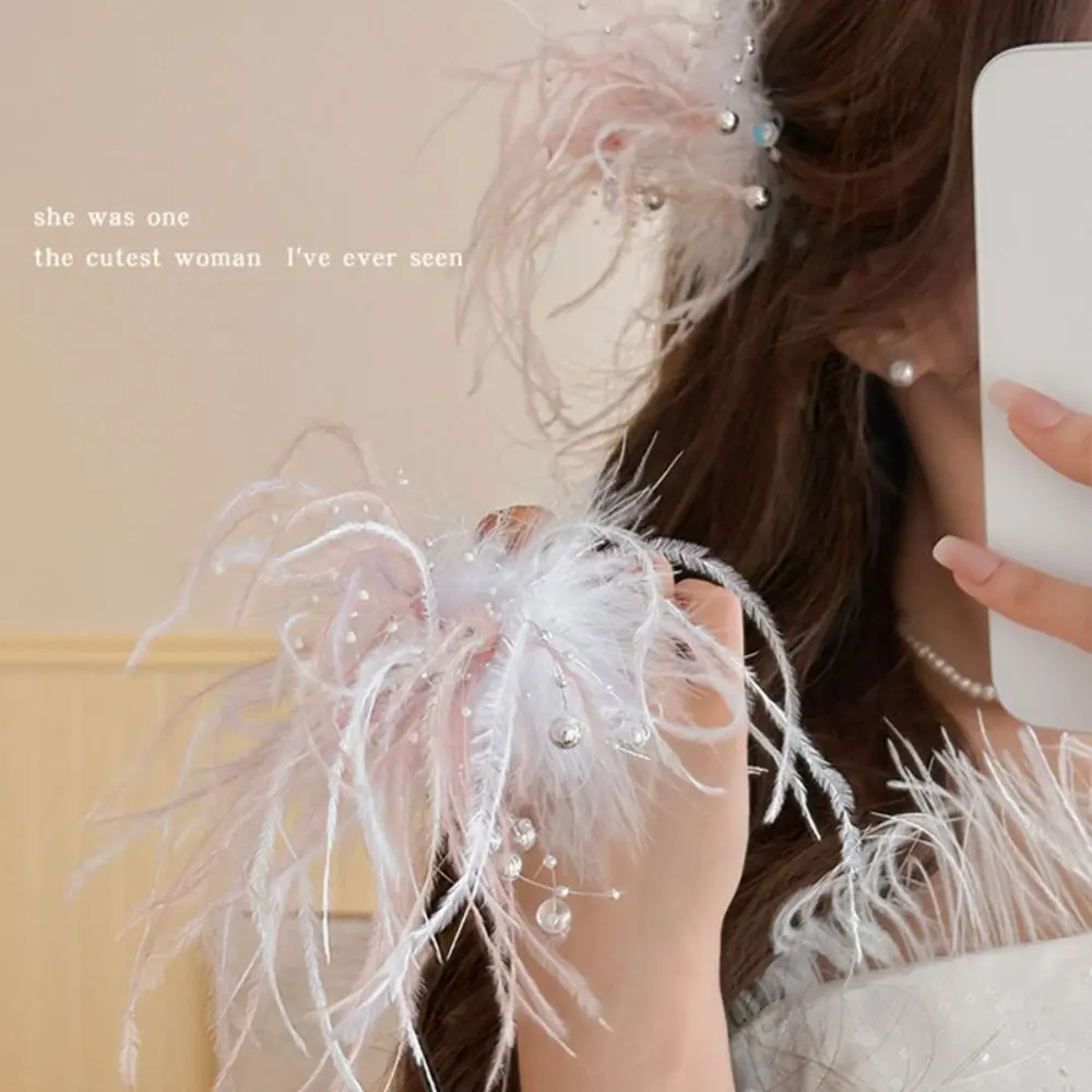 جديد الألعاب النارية ريشة الشعر كليب اللؤلؤ الجنية منقار البط كليب أنيقة إكسسوارات الشعر الجانب مشبك شعر الفتيات