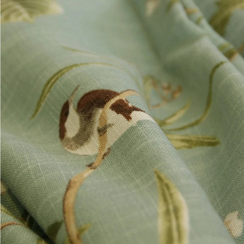 American Country Curtains for Living room bedroom Cotton Linen Green Window Birds Branch Printed Window Blackout French Drapes
