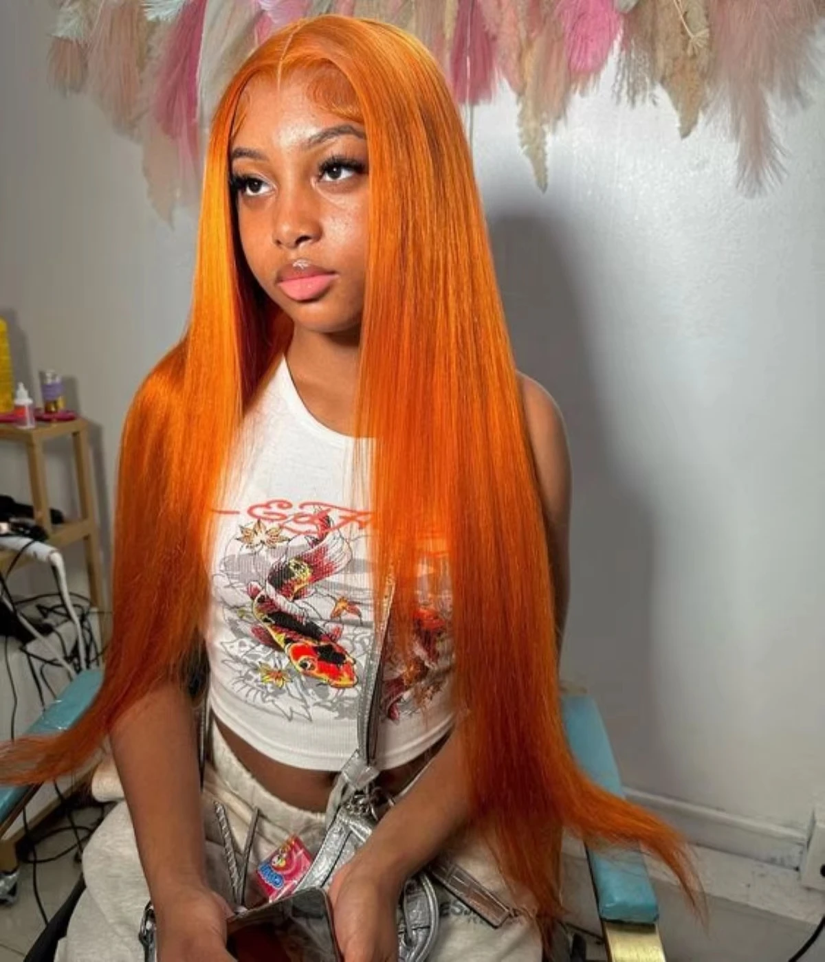 

200Density 30 Inch Straight Ginger Orange Lace Front Human Hair Wigs Ginger Colored 13x6 Transparent Lace Frontal Wigs For Women