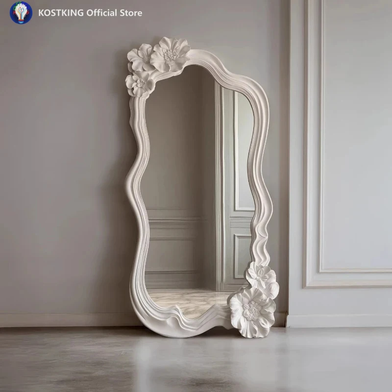 French Carved Full-Length Mirror Cream Style Living Room Whole Body Mirror Large High-End Design Spiegel Woonkamer Furniture