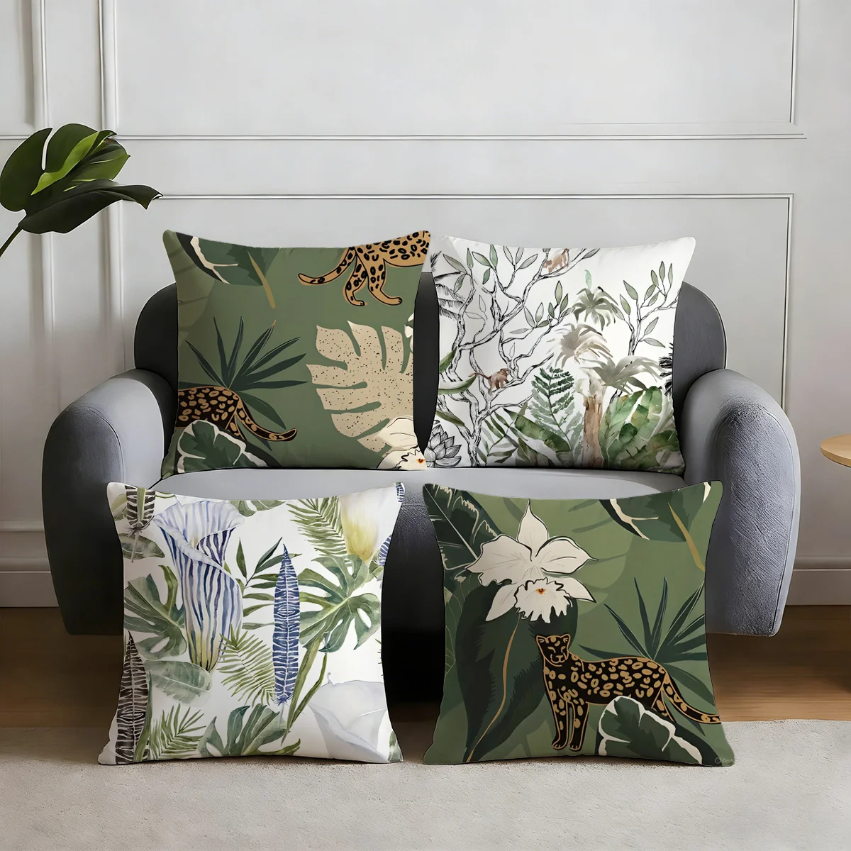 Juego  4 fundas  almohada, funda  almohada corativa bohemia con hojas  bosque - Decoración con elementos  hoja  pa