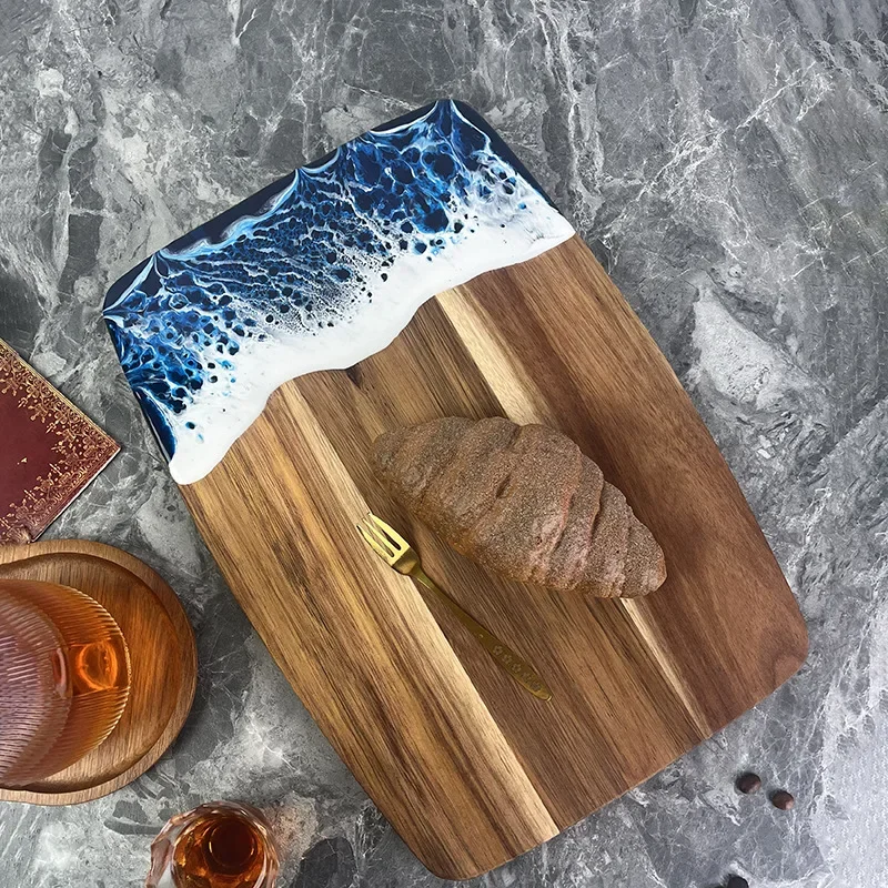 1PC Sea wave resin cutting board splicing Acacia wood wood cutting board New resin splicing fruit cutting steak board