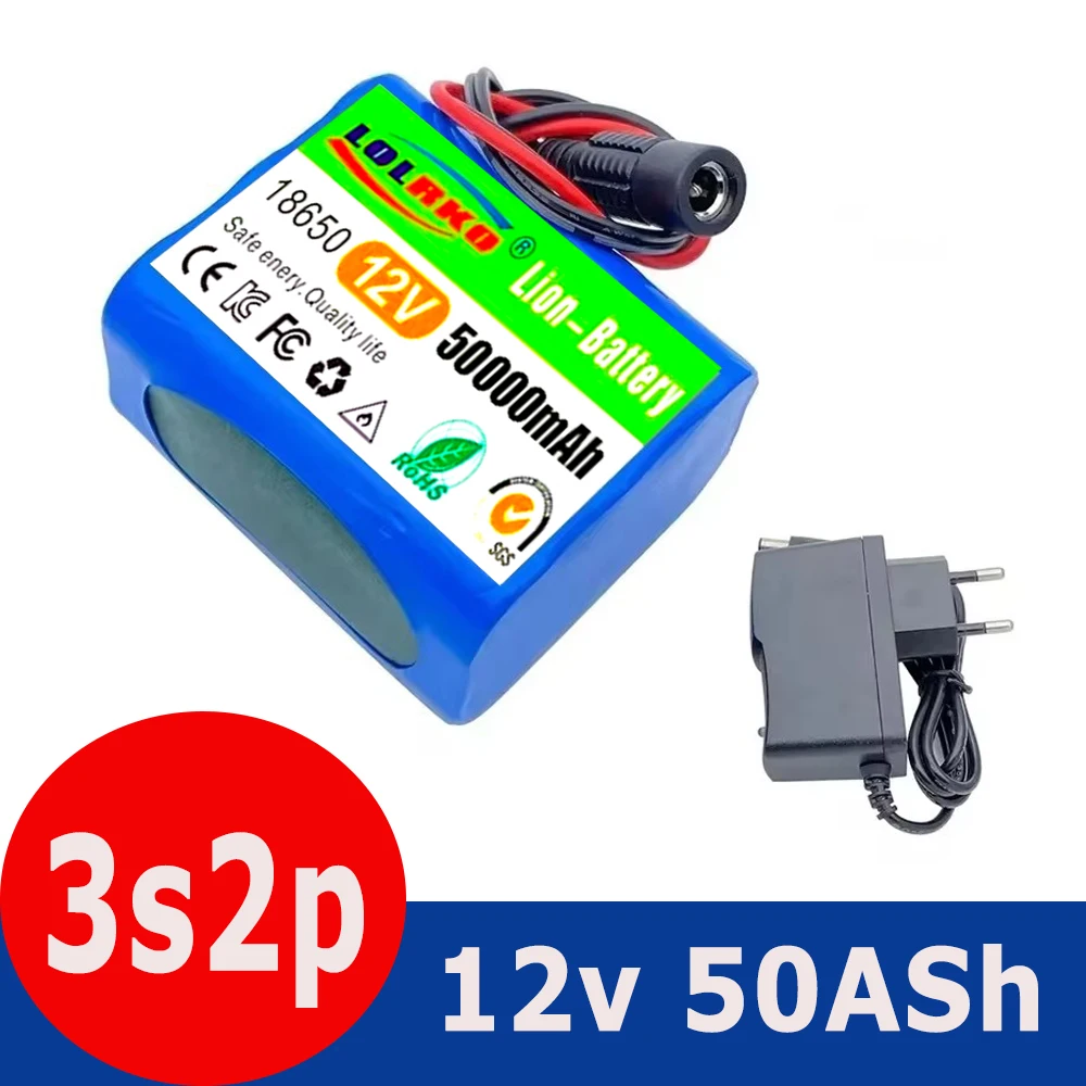 

12V 50000mah battery 18650 Li-ion 50Ah Rechargeable batteries with BMS Lithium Battery packs Protection Board +12.6V Charger