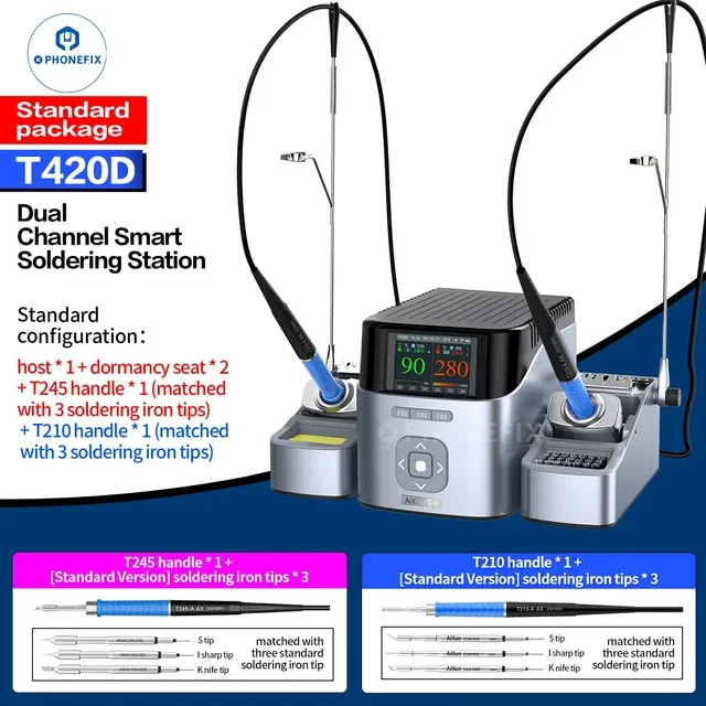 Imagem -04 - Aixun T420d Duplo Canal Inteligente Estação de Solda com Alça Dupla Assento Suporta T245 T210 Lidar com Pontas de Ferro de Solda jc