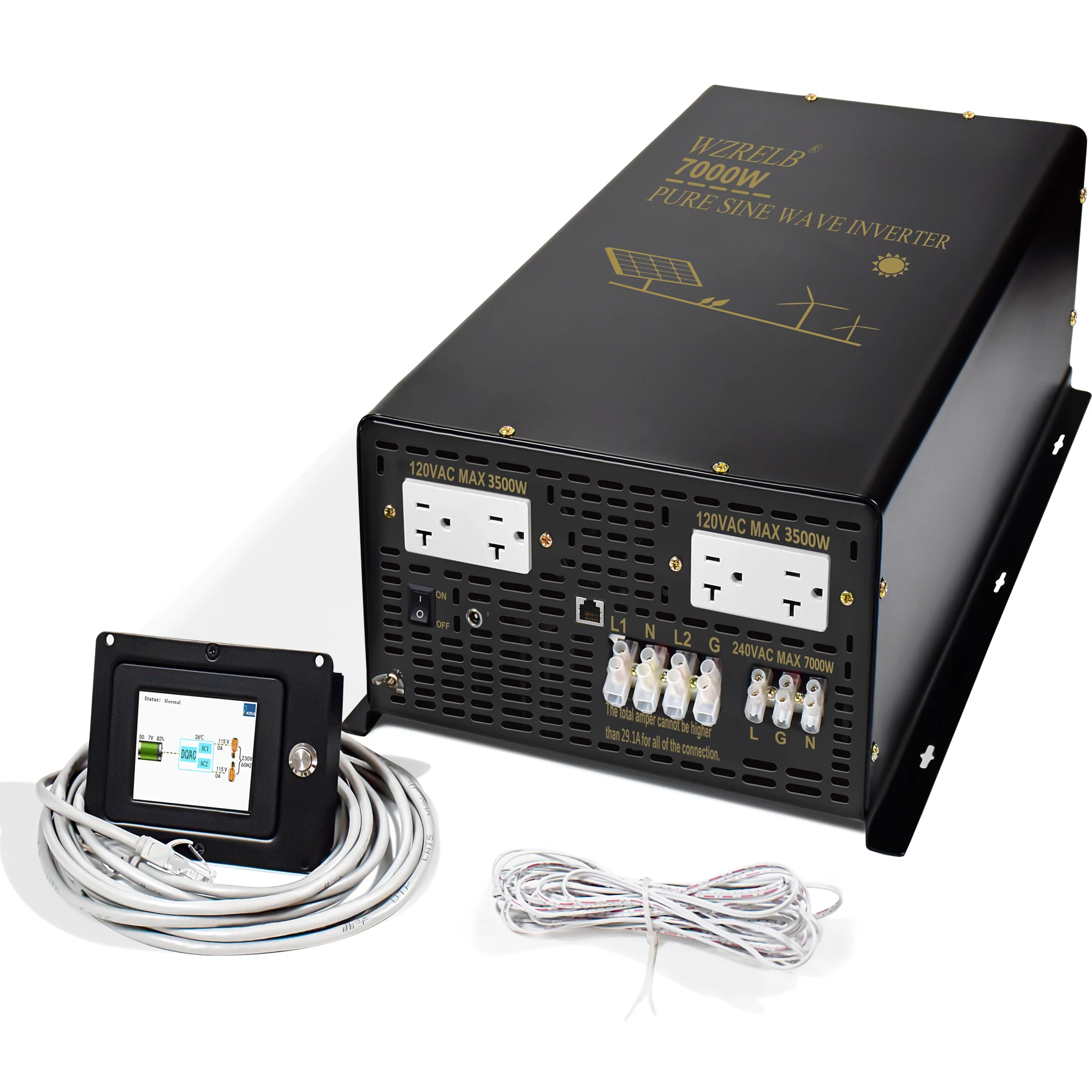 7000W Split-phase Pure Sine Wave Full Power Solar Inverter 24V/36V/48/60/96V DC to 110/220V,120/240V AC Converter  Wired Control