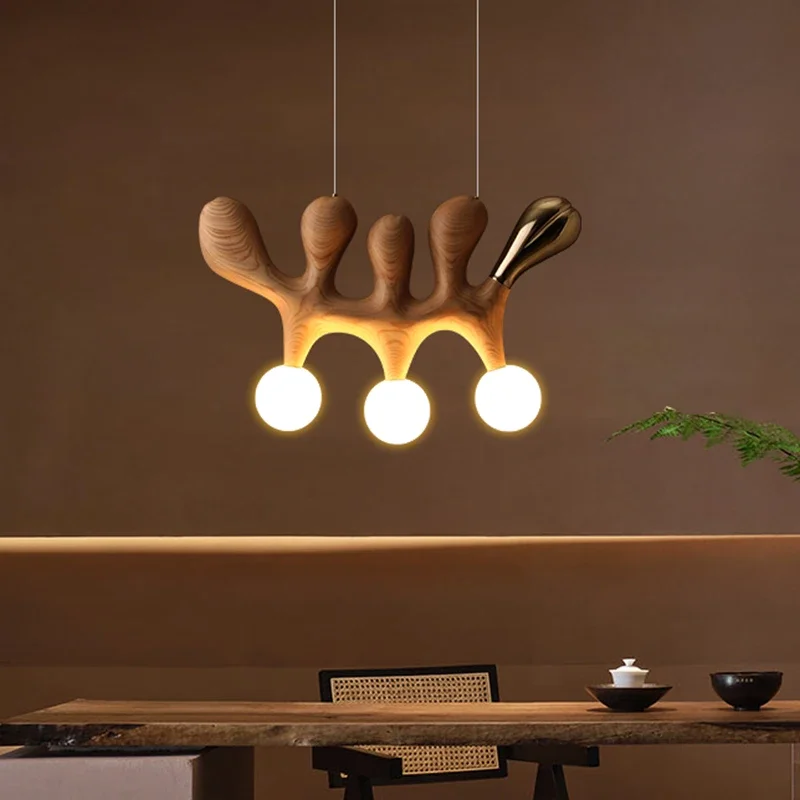 Brass LED Modern Nordic Luxury Black Wood Glass Shade Pendant Light Dining Room Living Room Indoor Home Decor Suspended Fixture