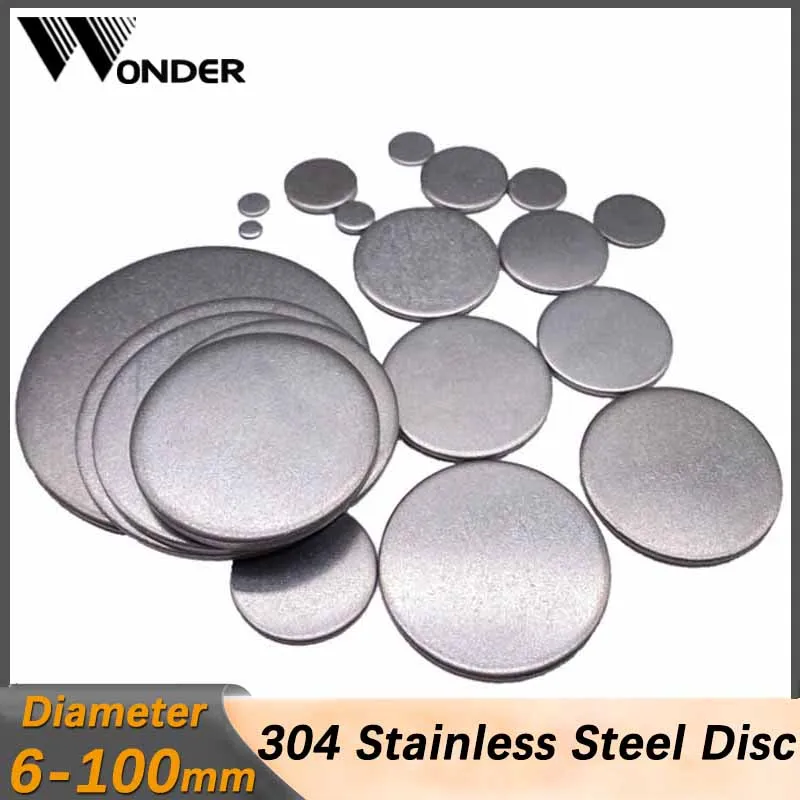 304 Stainless Steel Round Plate Circular Sheet 304 Disc Round Disk Circular Flat-plate Diameter 6-100mm Thick 1-2.7mm