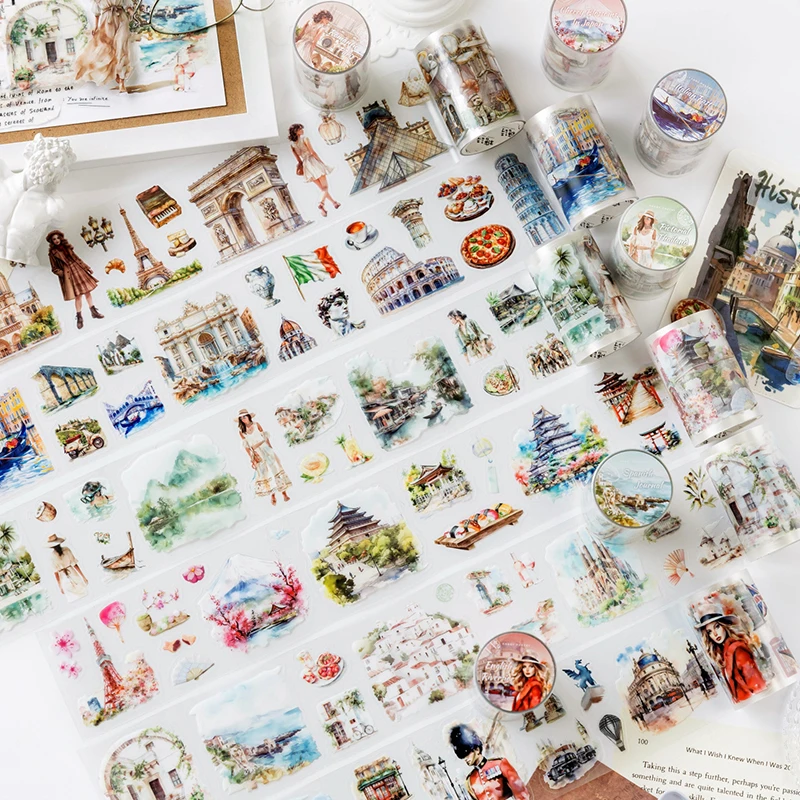 6 rollos: cinta PET para grabar viajes y una vida útil mejor, utilizada para álbumes de recortes de bricolaje, decorar con materiales de contabilidad y ha