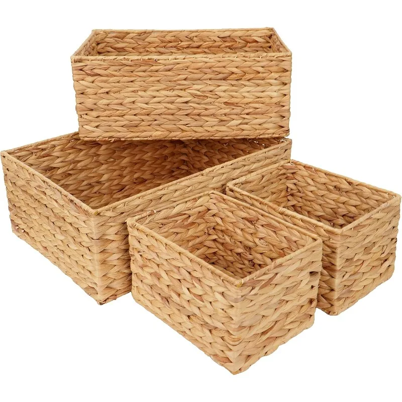 

Wicker Basket Organizer Rectangle Water Hyacinth Storage Baskets Organizing Bathroom Bedroom Kitchen Shelves Pantry