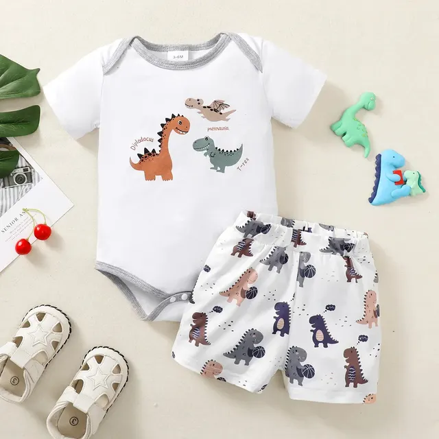 Letnie dzieci w wieku 0-1 lat fajne stroje chłopięce dinozaury z krótkim rękawem topy spodnie 2 szt. letni dres modna odzież