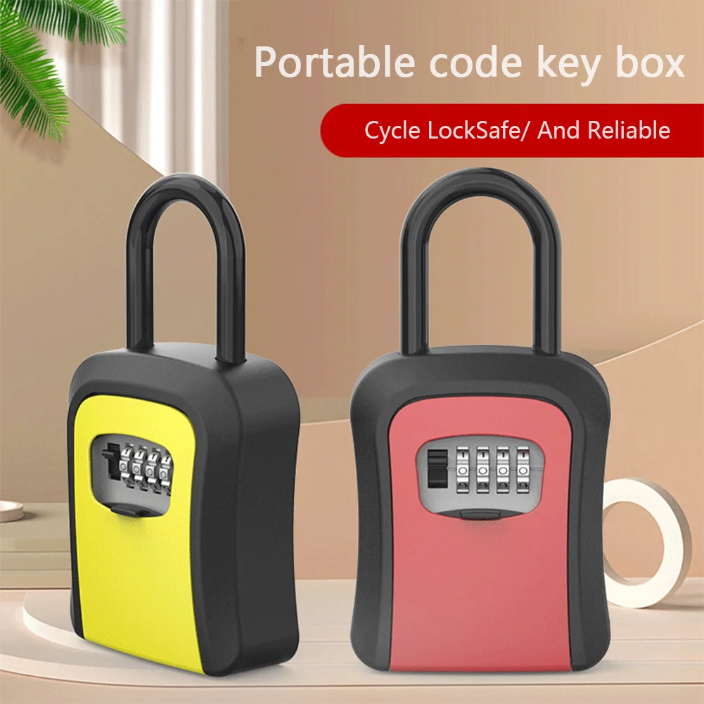 Portable Key Lock Box 4 Digit Code Combination Lockbox Wall-Mounted Key Storage Box Resettable Code Safe Security Lock for Home