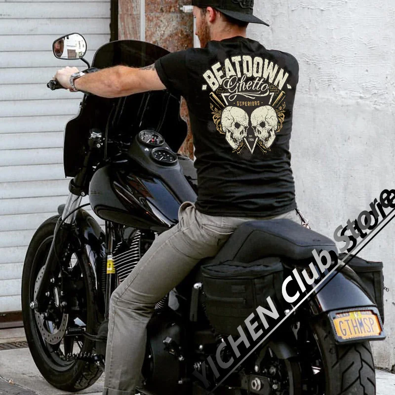 

Motorcycle T-Shirt American Retro Harley Locomotive Heavy Metal Rock Skull Cotton Short Sleeve Casual Men's And Women's T-Shirt
