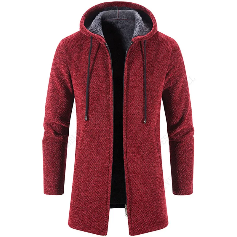 Cardigan à capuche à manches longues monochromatique mode hommes pull manteau hiver veste chaude manteau tricoté à glissière pull pour hommes M-4XL