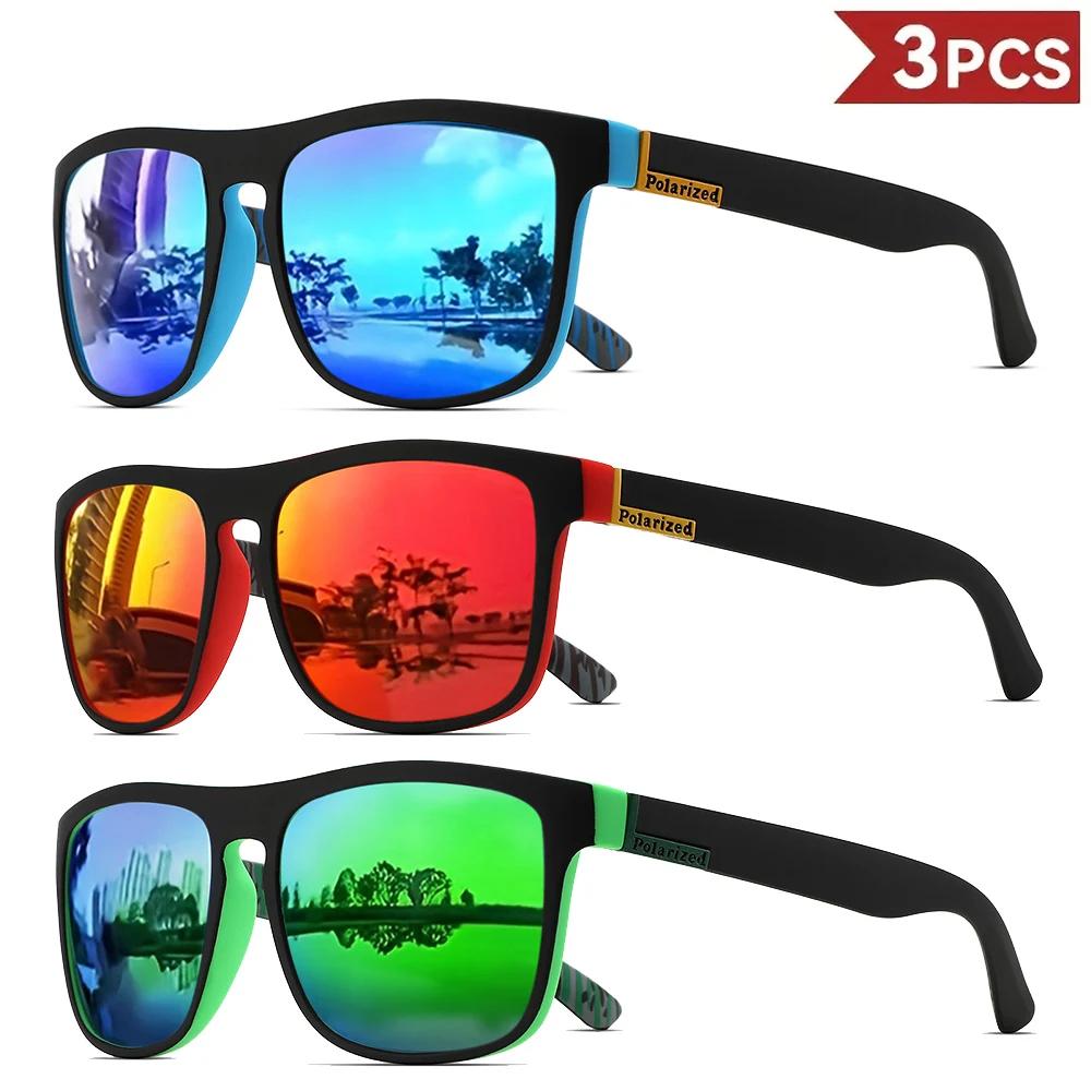 1/2/3PCS Classic Square Polarized Sports Sunglasses Men Lightweight PC Frame UV400 Unisex Durability  Driving Fishing Cycling