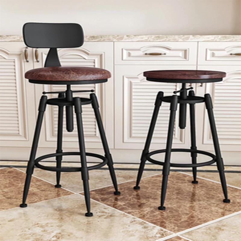 Bar Chair Bar Chair Swivel Lift Chair Solid Wood High Stool Wrought Iron Back Home Bar Stool Modern Minimalist