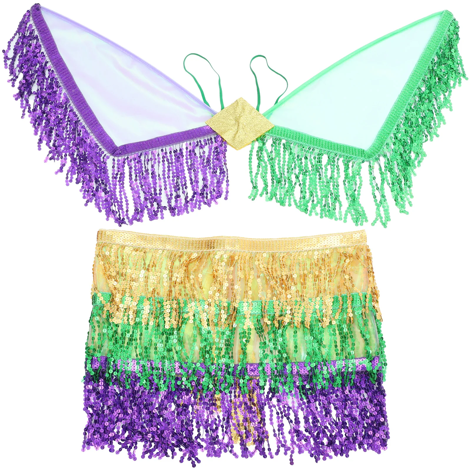 

1Set Belly Dancing Hip Scarf Sequins Wing Prop Women Dance Skirt Costume Accessory Stage Performance Waist Chain
