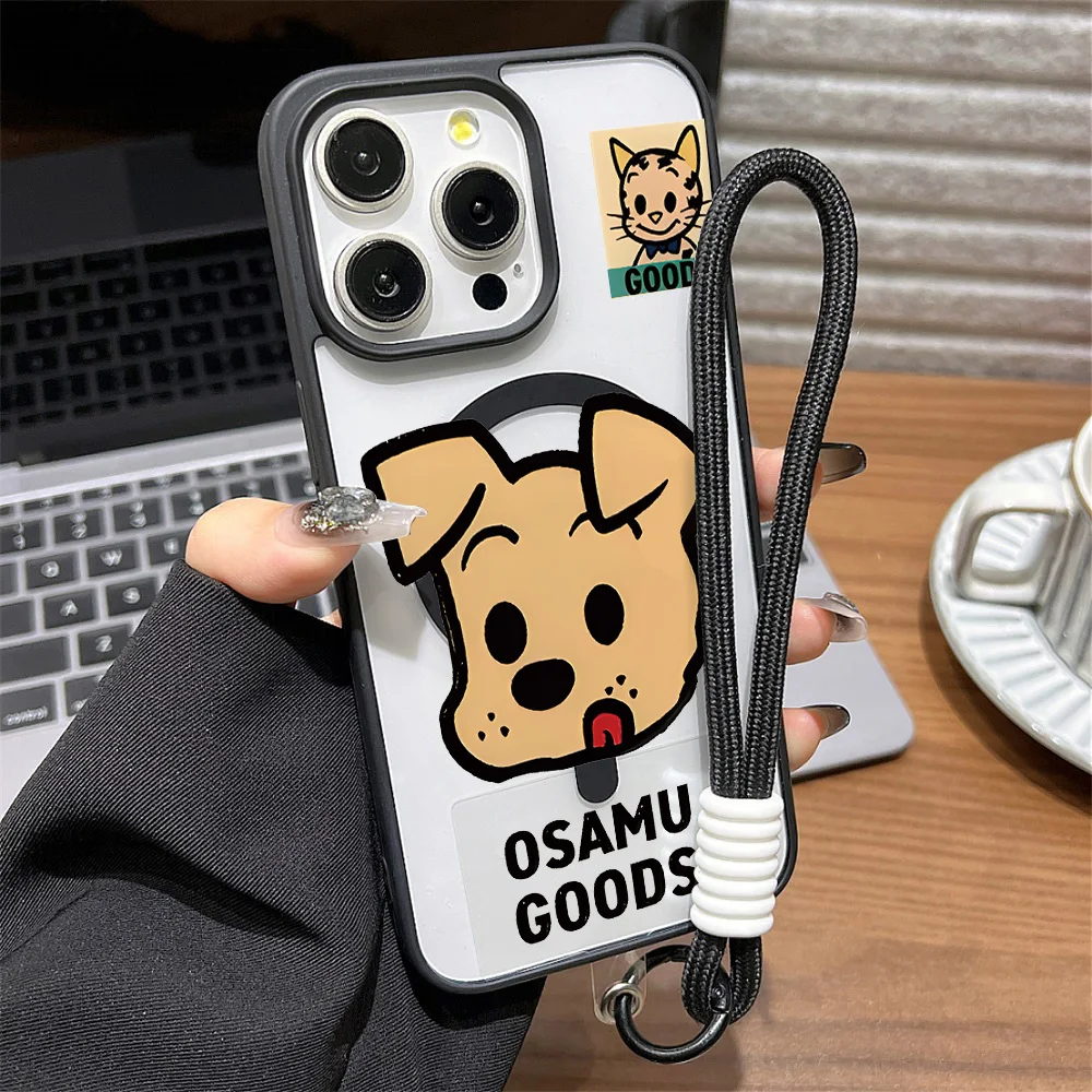 Luxuriöse Lanyard-Magnet-Telefonhülle für iPhone 17 Pro Max 13, 11, 15, 16, 14, 12, 17promax, stoßfeste, matte Hundehülle aus Acryl
