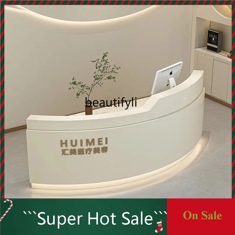 A076 Light luxury semi-circular bar counter cabinet checkout page beauty salon clothing store curved simple modern front desk ta