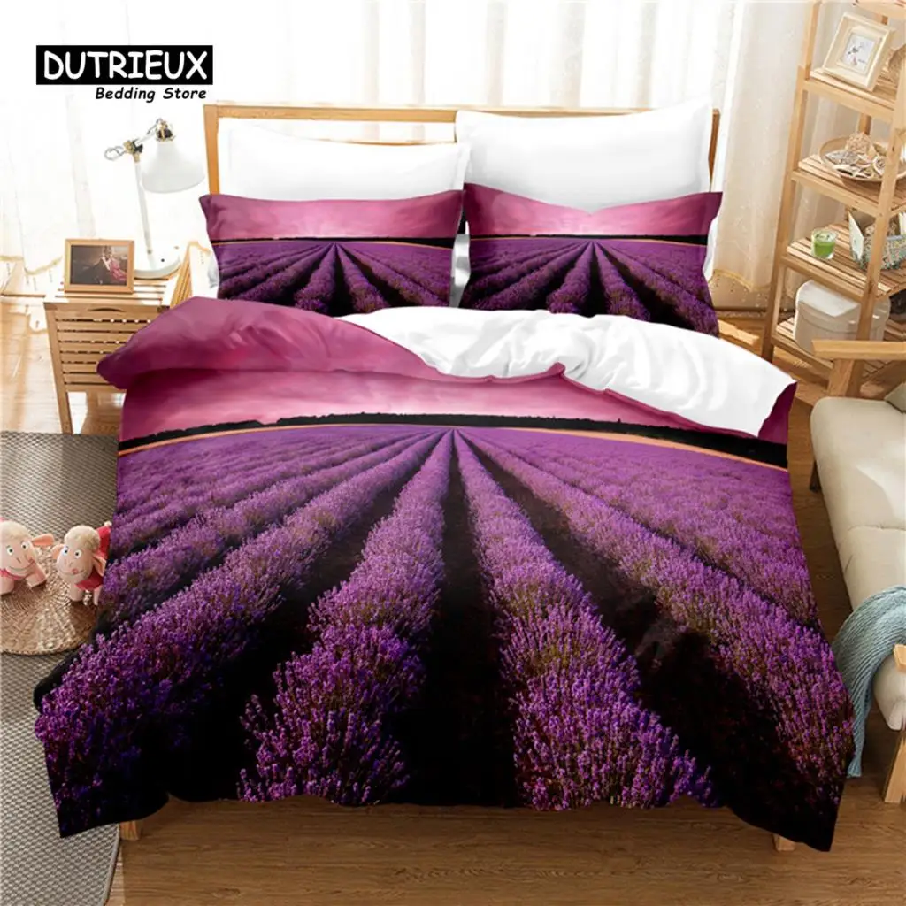 Lavender-Digital Printing Bedding Set, Duvet Cover Set, 3D Bedding, Linen, Queen Size, Fashion Design