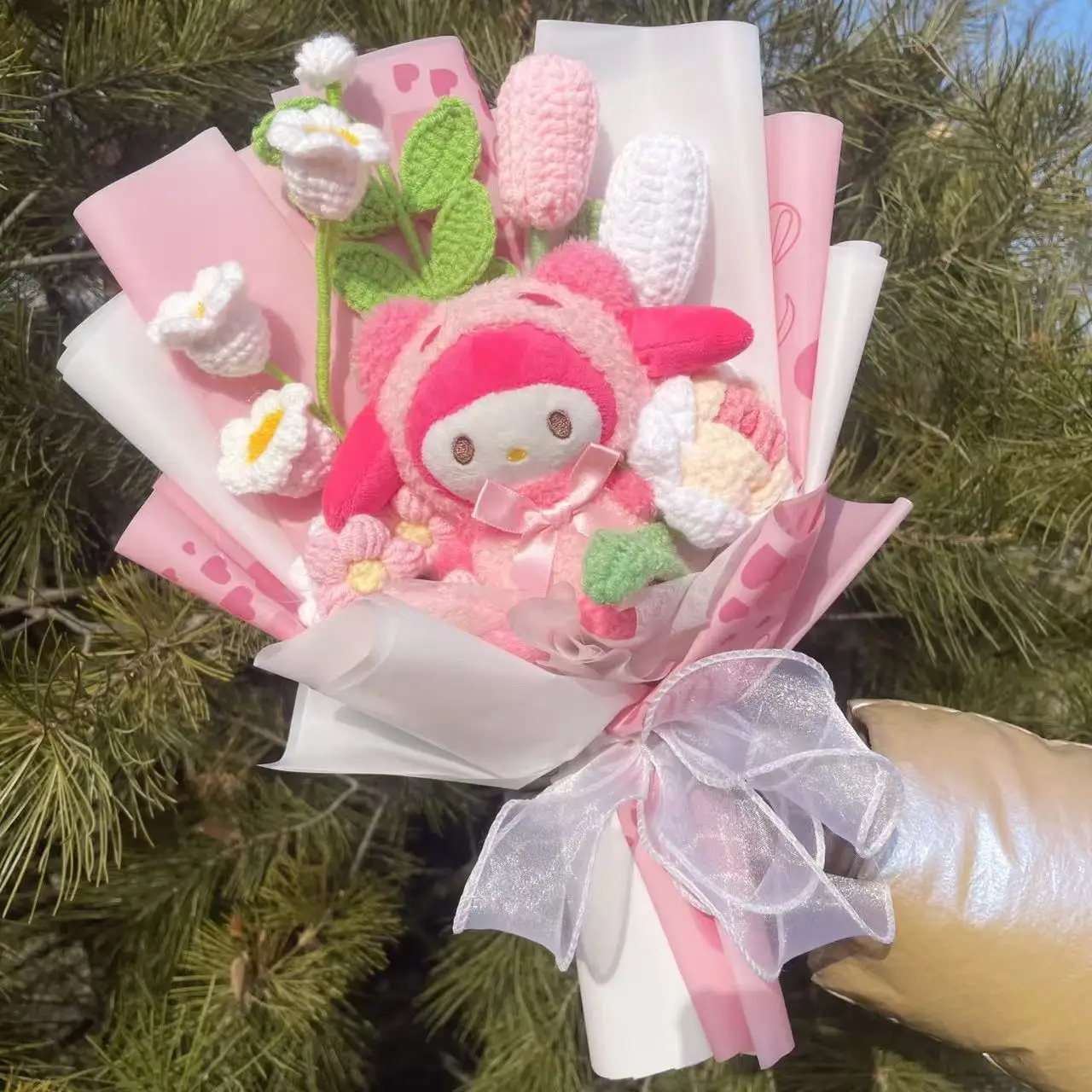 My Melody Kuromi Cinnamoroll Kt Kat Pluche Poppen Met Kunstbloemen Sanrio Boeket Valentijn Kerst Afstuderen Geschenken